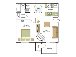1 Bed, 1 Bath A Upgraded 1T-T104 floor plan